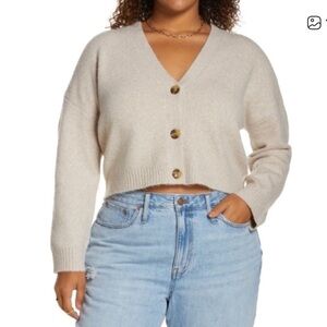 BP Cozy Cropped Knit Cardigan Button Front Neutral Soft Girl Aesthetic S